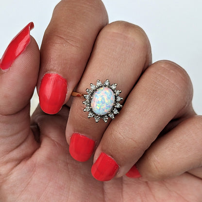 1976 Vintage Opal & Diamond Cluster Ring