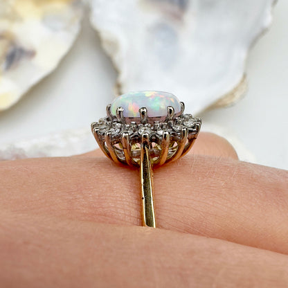 1976 Vintage Opal & Diamond Cluster Ring