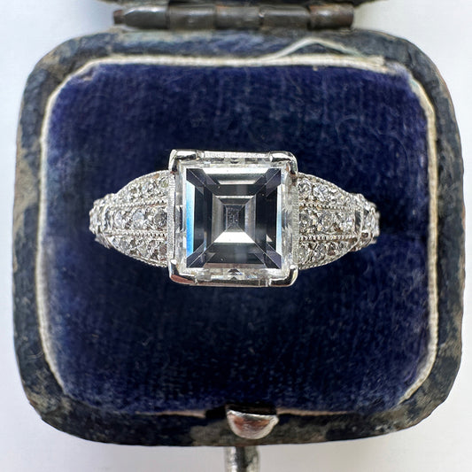 Vintage Platinum Princess Cut Diamond Engagement Ring