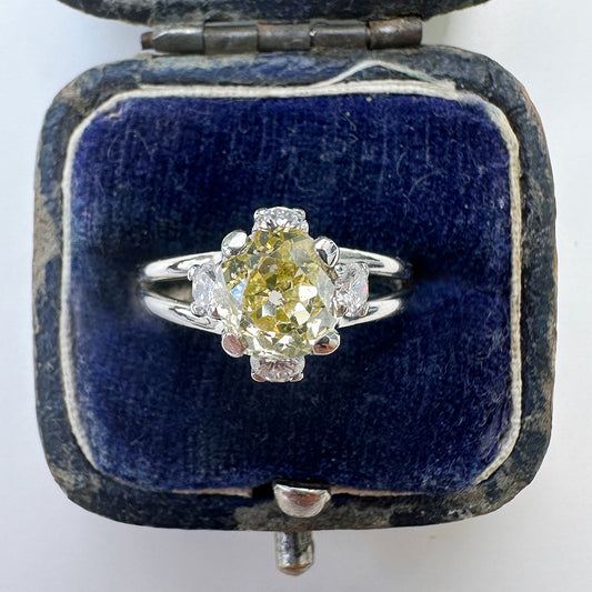 Antique Old European Cut Yellow Diamond Solitaire Ring