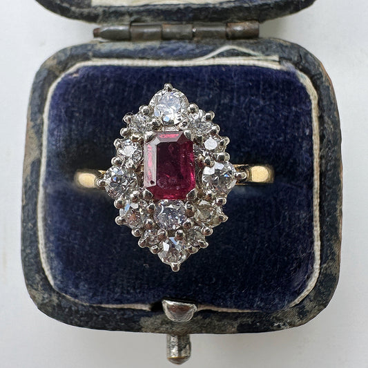 1988 Vintage Ruby & Diamond Cluster Ring