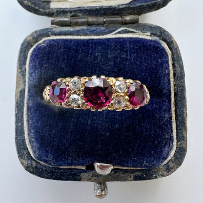 1916 Antique Ruby & Diamond Seven Stone Ring