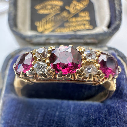 1916 Antique Ruby & Diamond Seven Stone Ring