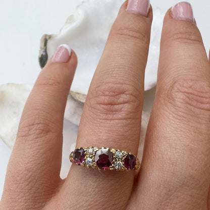 1916 Antique Ruby & Diamond Seven Stone Ring