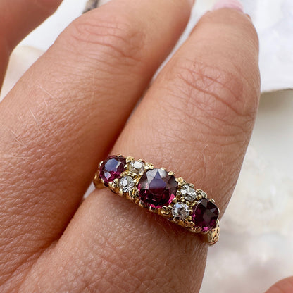 1916 Antique Ruby & Diamond Seven Stone Ring