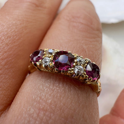 1916 Antique Ruby & Diamond Seven Stone Ring