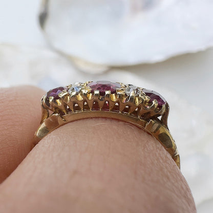 1916 Antique Ruby & Diamond Seven Stone Ring