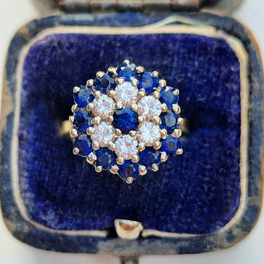 c1950's Vintage Sapphire & Diamond Cluster Ring
