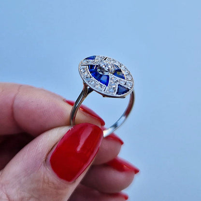 c1930's Art Deco Sapphire & Diamond Cluster Ring