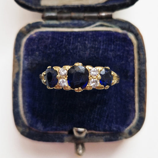 1976 Vintage Sapphire & Diamond Seven Stone Ring