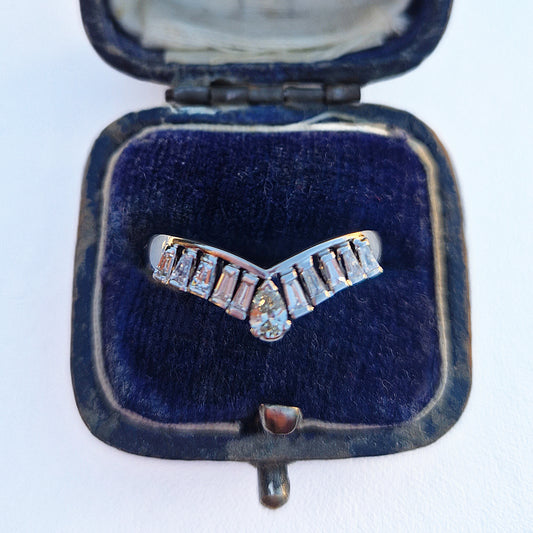 Vintage Baguette & Pear Cut Diamond Wishbone Ring