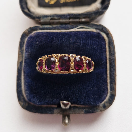 1975 Vintage Ruby & Diamond Five Stone Ring