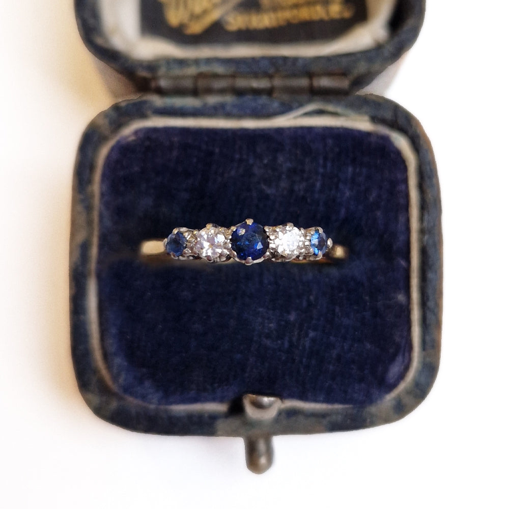 Vintage Sapphire & Diamond Five Stone Ring