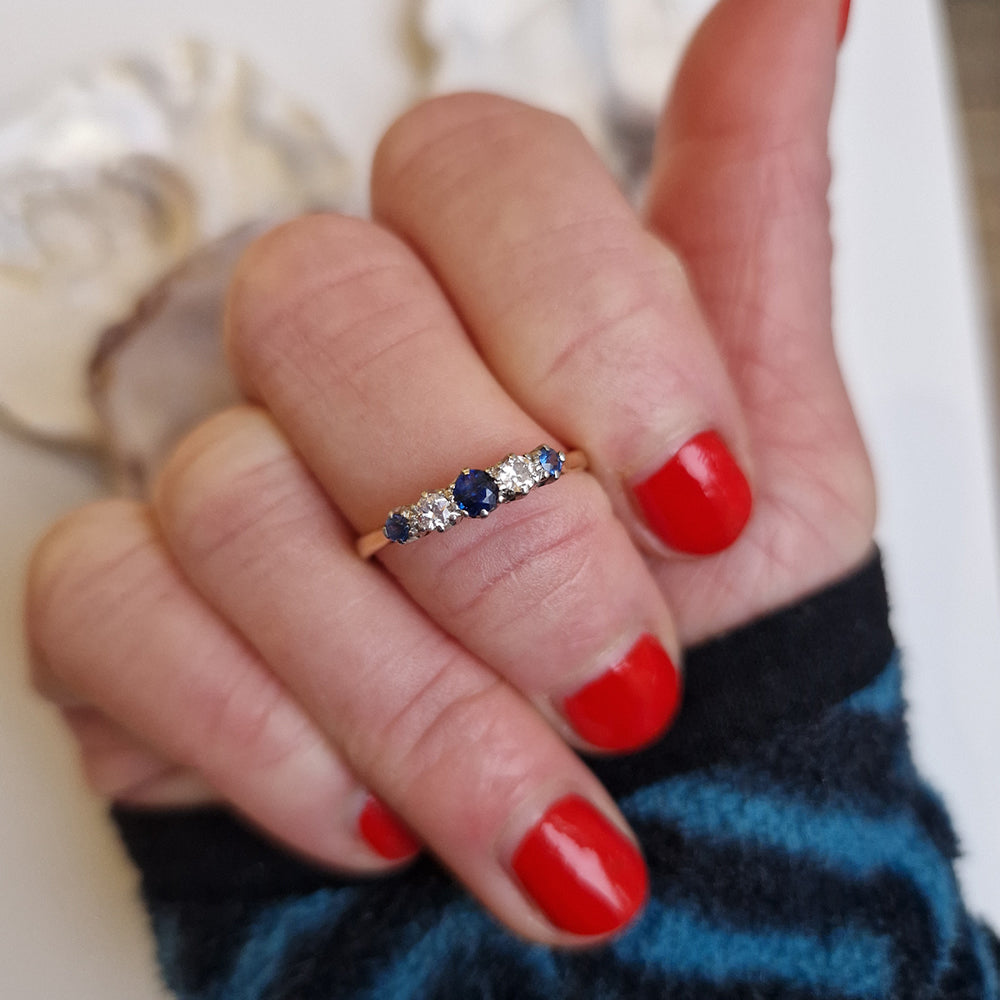 Vintage Sapphire & Diamond Five Stone Ring