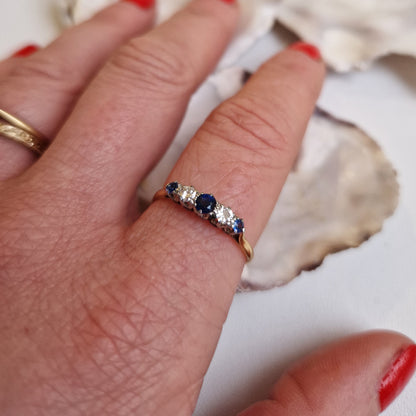 Vintage Sapphire & Diamond Five Stone Ring