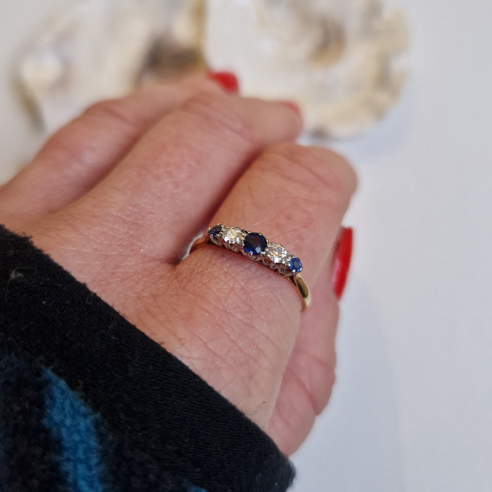 Vintage Sapphire & Diamond Five Stone Ring