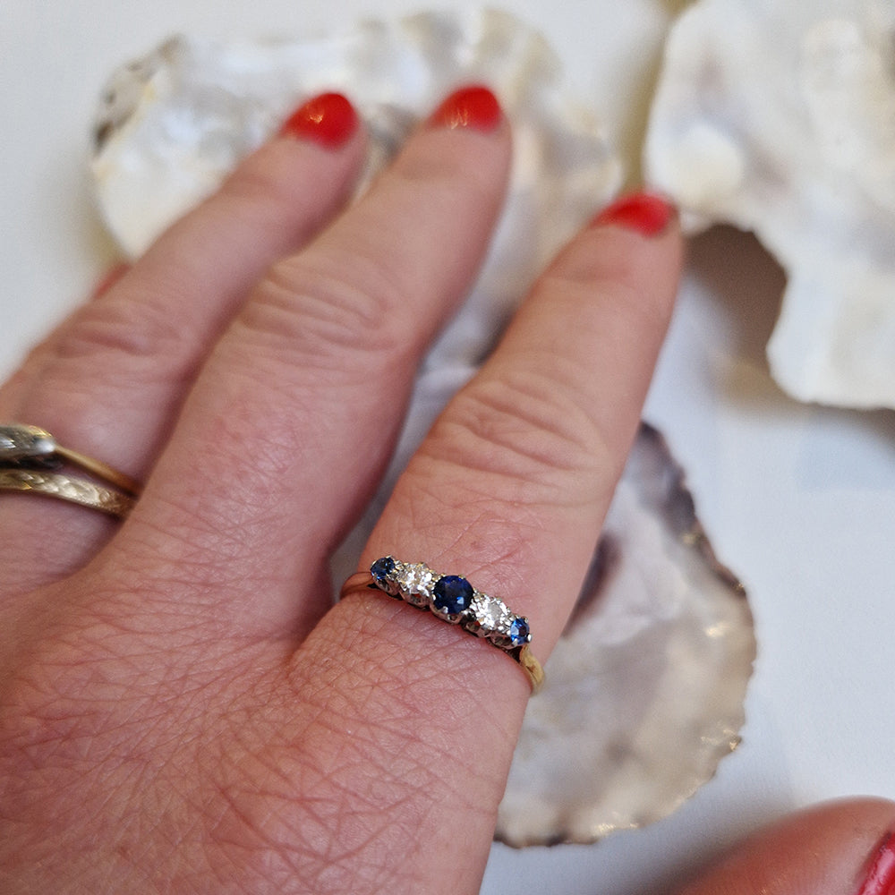 Vintage Sapphire & Diamond Five Stone Ring