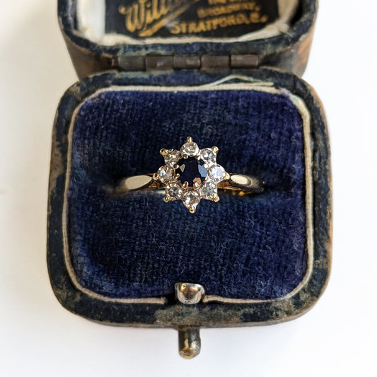 1970 Vintage Sapphire & Diamond Daisy Cluster Ring