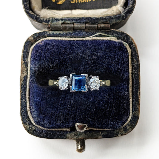 1976 Vintage Sapphire & Diamond Trilogy Ring