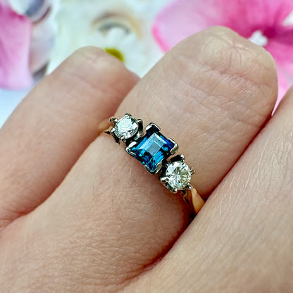 1976 Vintage Sapphire & Diamond Trilogy Ring