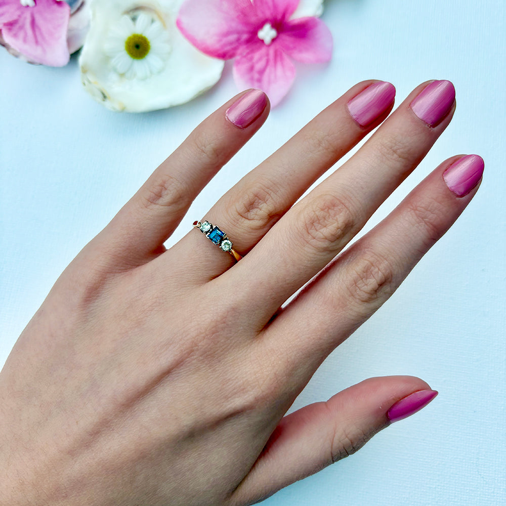 1976 Vintage Sapphire & Diamond Trilogy Ring