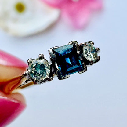 1976 Vintage Sapphire & Diamond Trilogy Ring