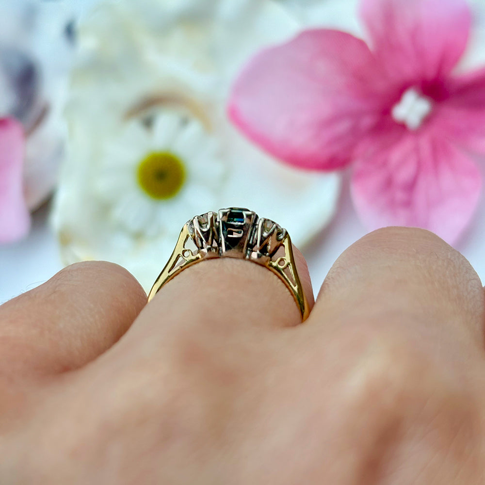 1976 Vintage Sapphire & Diamond Trilogy Ring