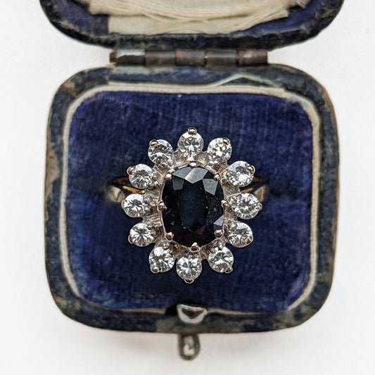 Vintage 1.68ct Sapphire & Diamond Floral Cluster Ring