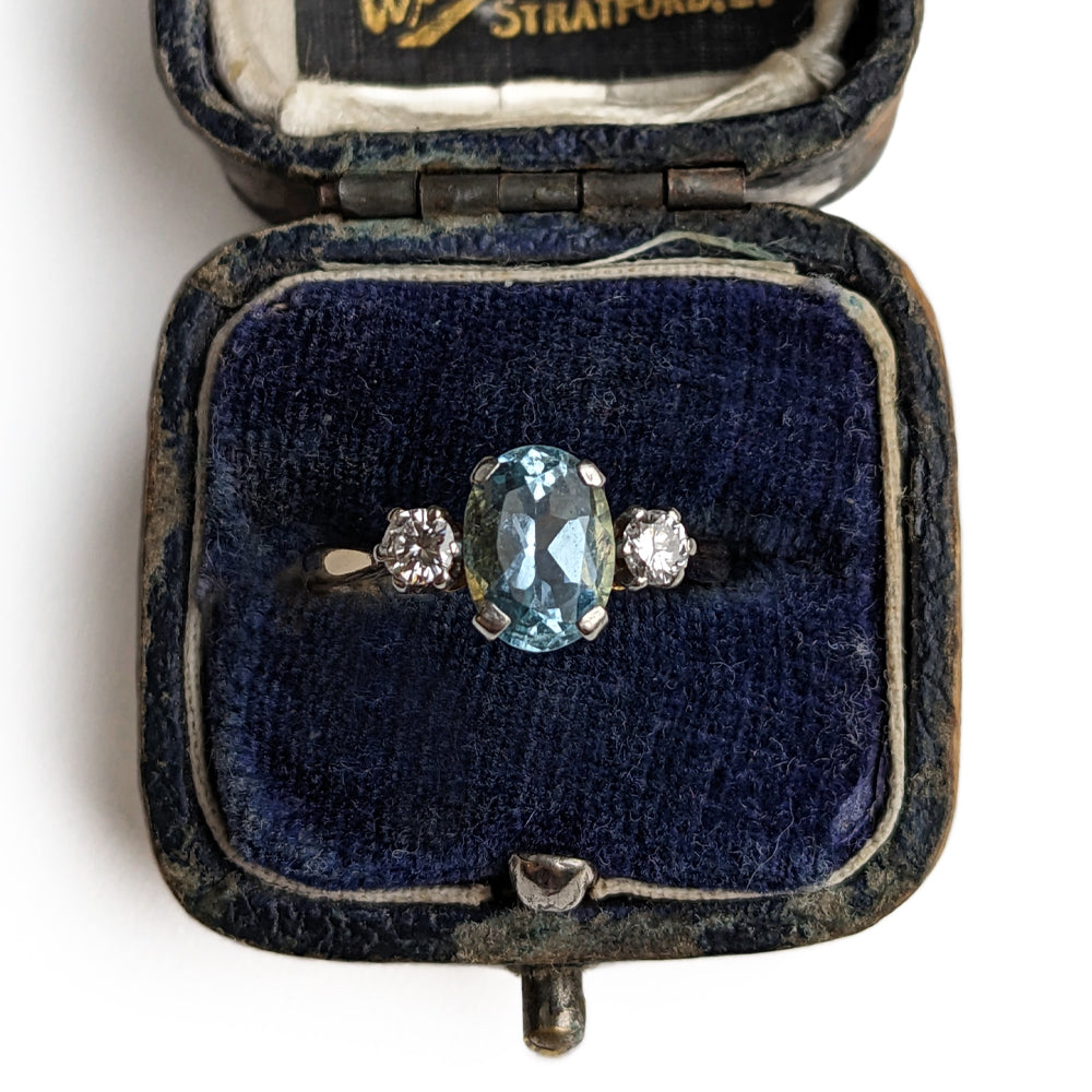 c1980's Vintage Aquamarine & Diamond Trilogy Ring