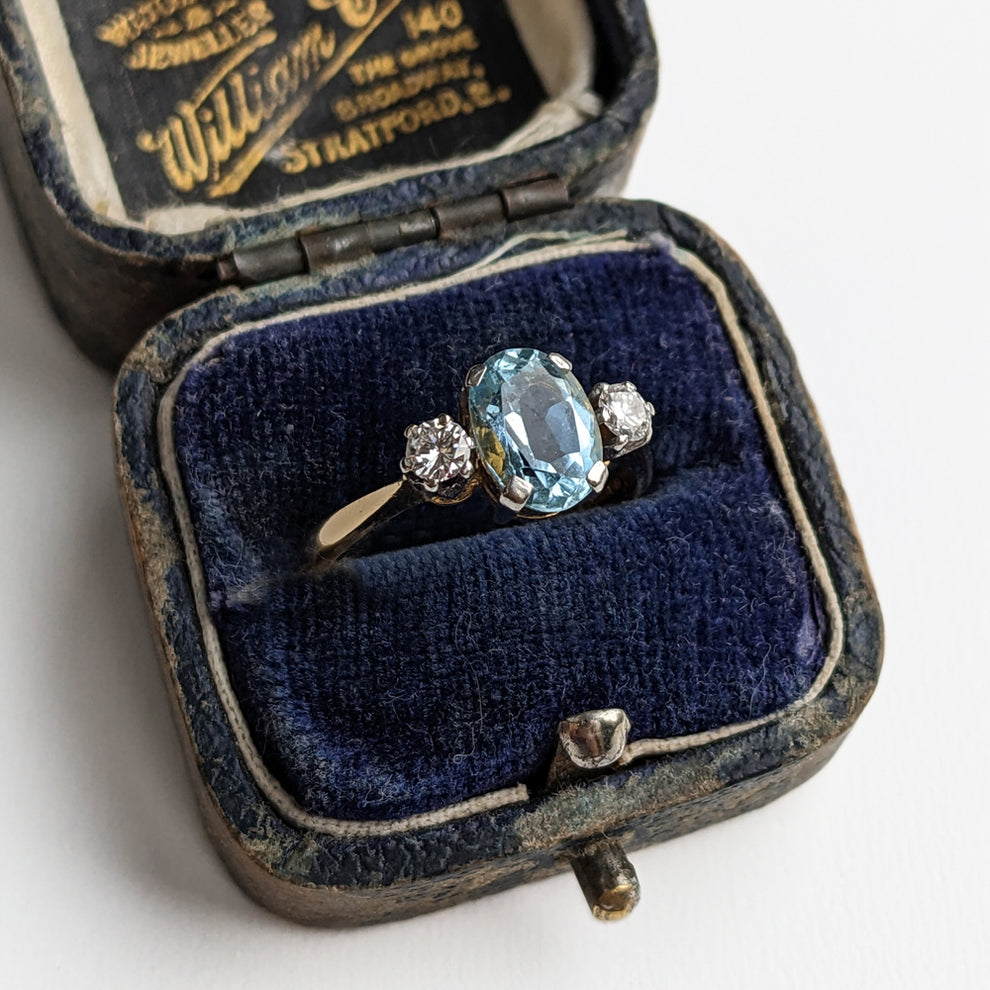 Aquamarine and Diamond Trilogy Engagement Ring