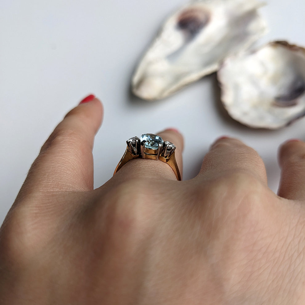 Aquamarine and Diamond Trilogy  Ring