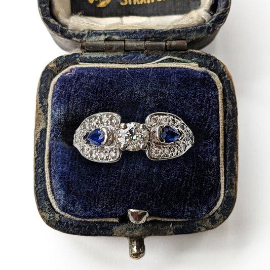 c1980's Vintage Sapphire & Diamond Bow Ring