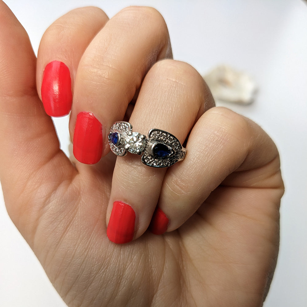 c1980's Vintage Sapphire & Diamond Bow Ring