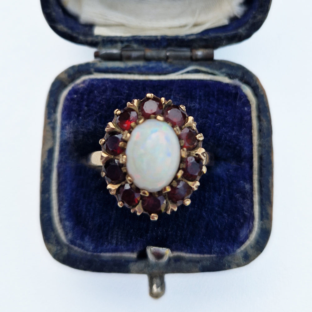 Vintage Opal & Garnet Cluster Ring