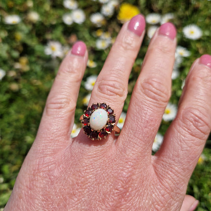 Vintage Opal & Garnet Cluster Ring