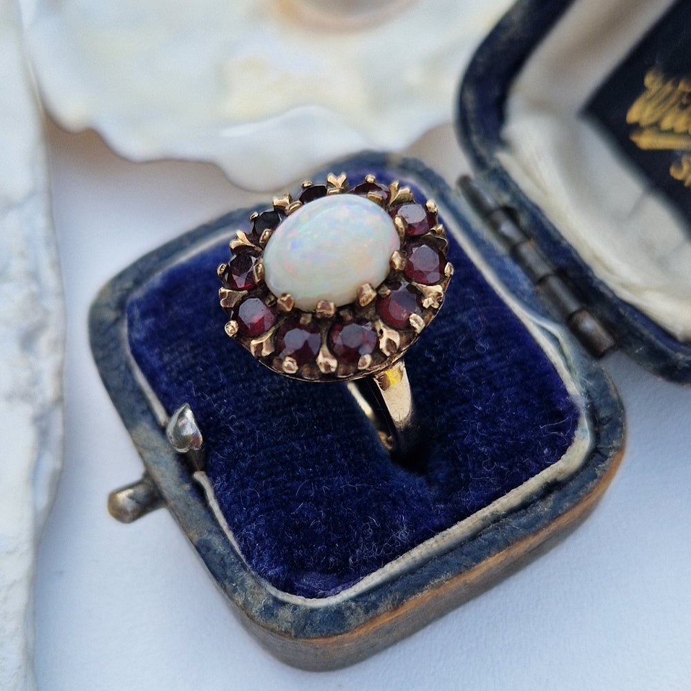 Vintage Opal & Garnet Cluster Ring