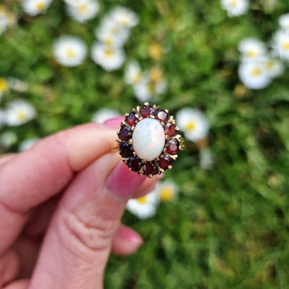 Vintage Opal & Garnet Cluster Ring