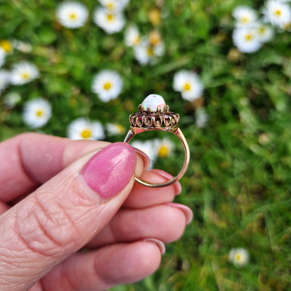 Vintage Opal & Garnet Cluster Ring