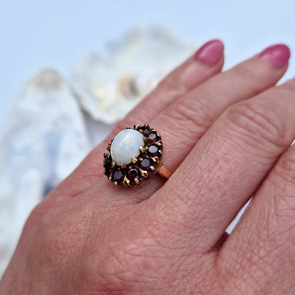 Vintage Opal & Garnet Cluster Ring