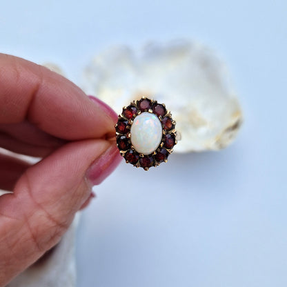 Vintage Opal & Garnet Cluster Ring