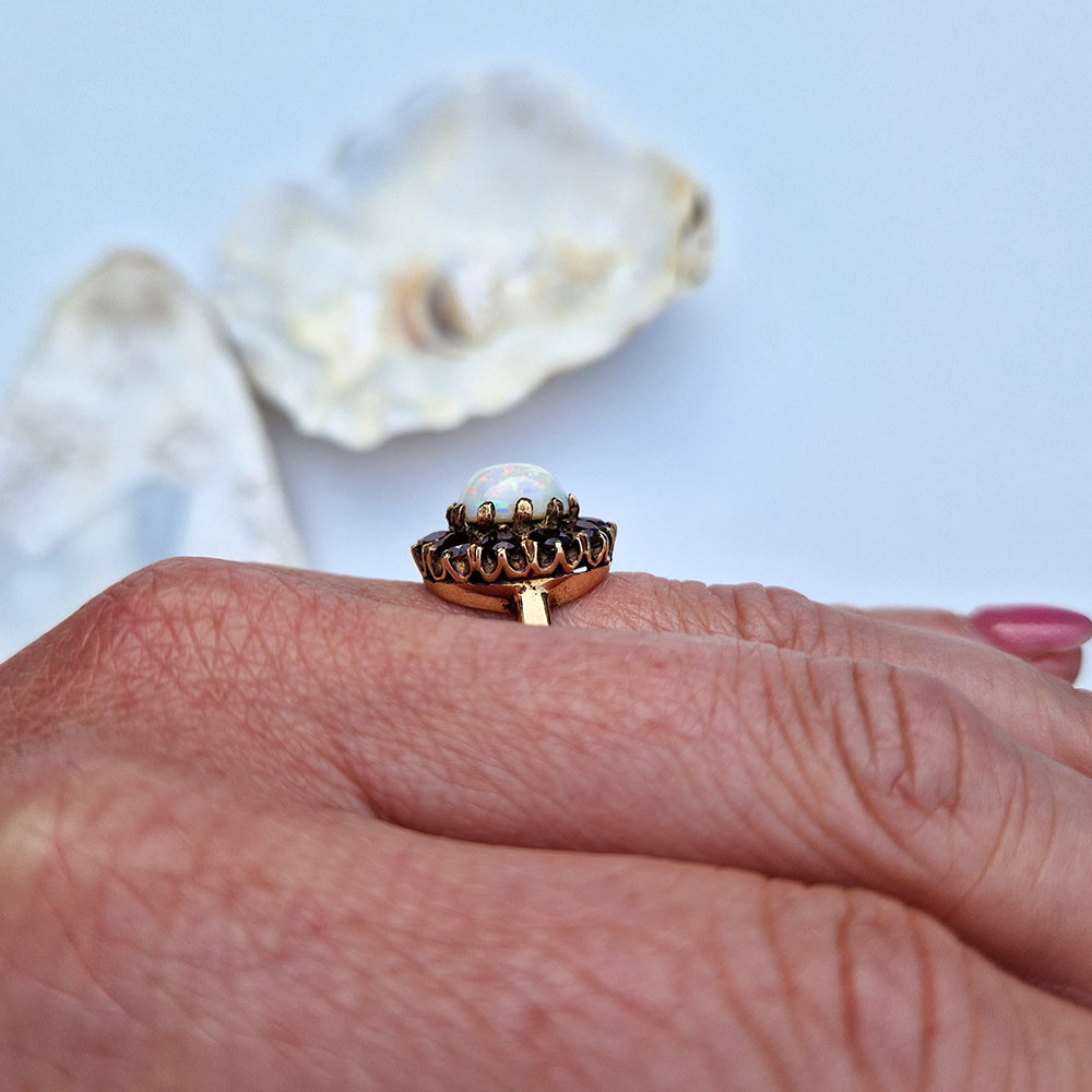 Vintage Opal & Garnet Cluster Ring