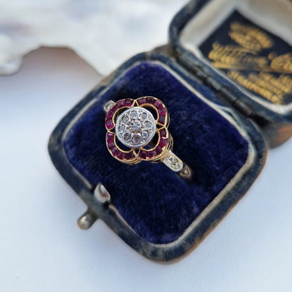 Vintage Ruby & Diamond Floral Cluster Ring