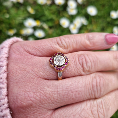 Vintage Ruby & Diamond Floral Cluster Ring