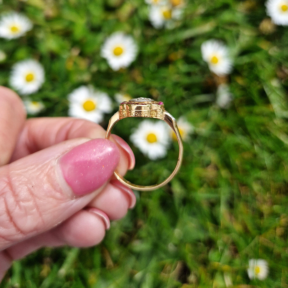 Vintage Ruby & Diamond Floral Cluster Ring