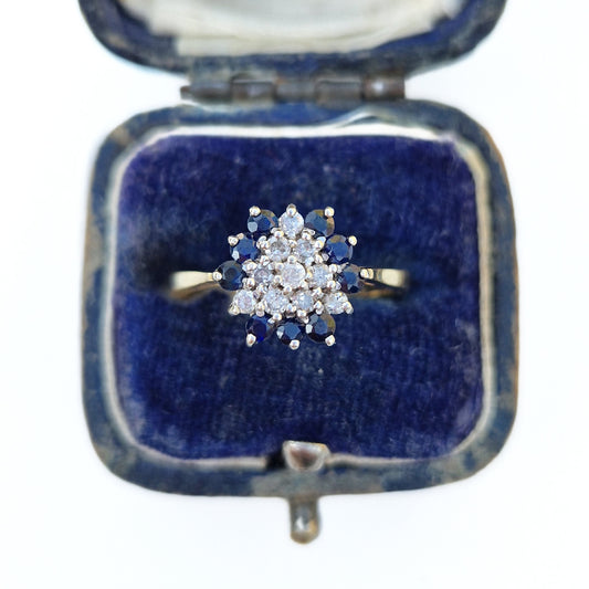 c1980's Vintage Sapphire & Diamond Cluster