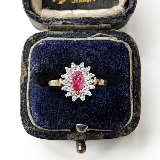 1988 Vintage Ruby & Diamond Cluster Ring