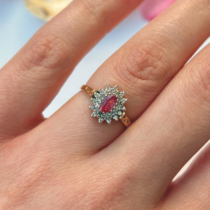 1988 Vintage Ruby & Diamond Cluster Ring