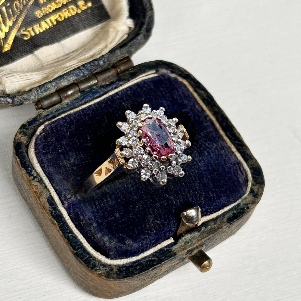 1988 Vintage Ruby & Diamond Cluster Ring