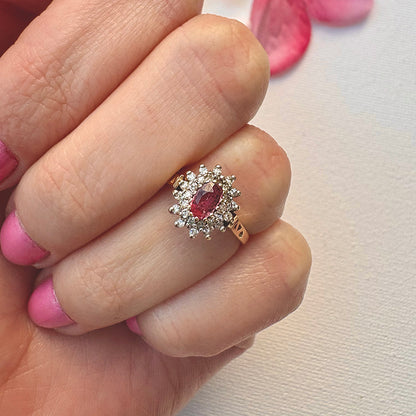 1988 Vintage Ruby & Diamond Cluster Ring