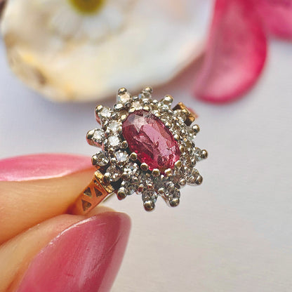 1988 Vintage Ruby & Diamond Cluster Ring